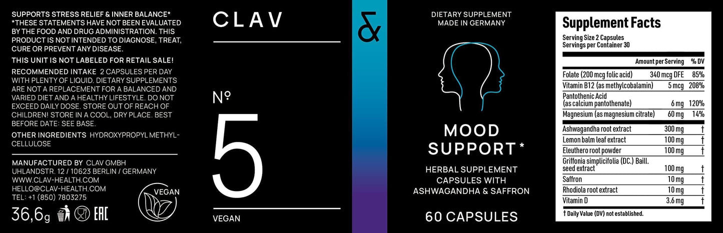 Mood Support Supplement with Ashwagandha Saffron Extract 5 HTP Griffonia