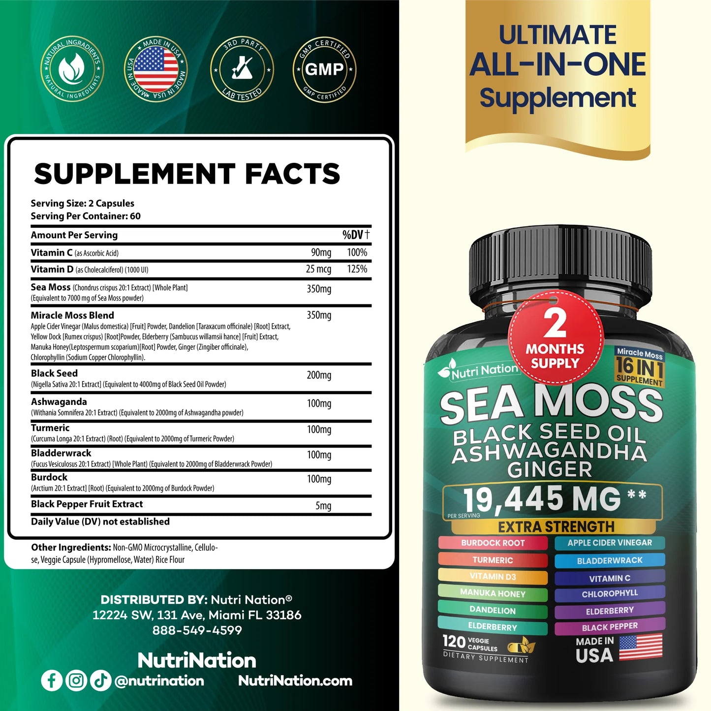 Sea Moss Black Seed Oil Ashwagandha and Burdock Root 16 in 1 Supplement