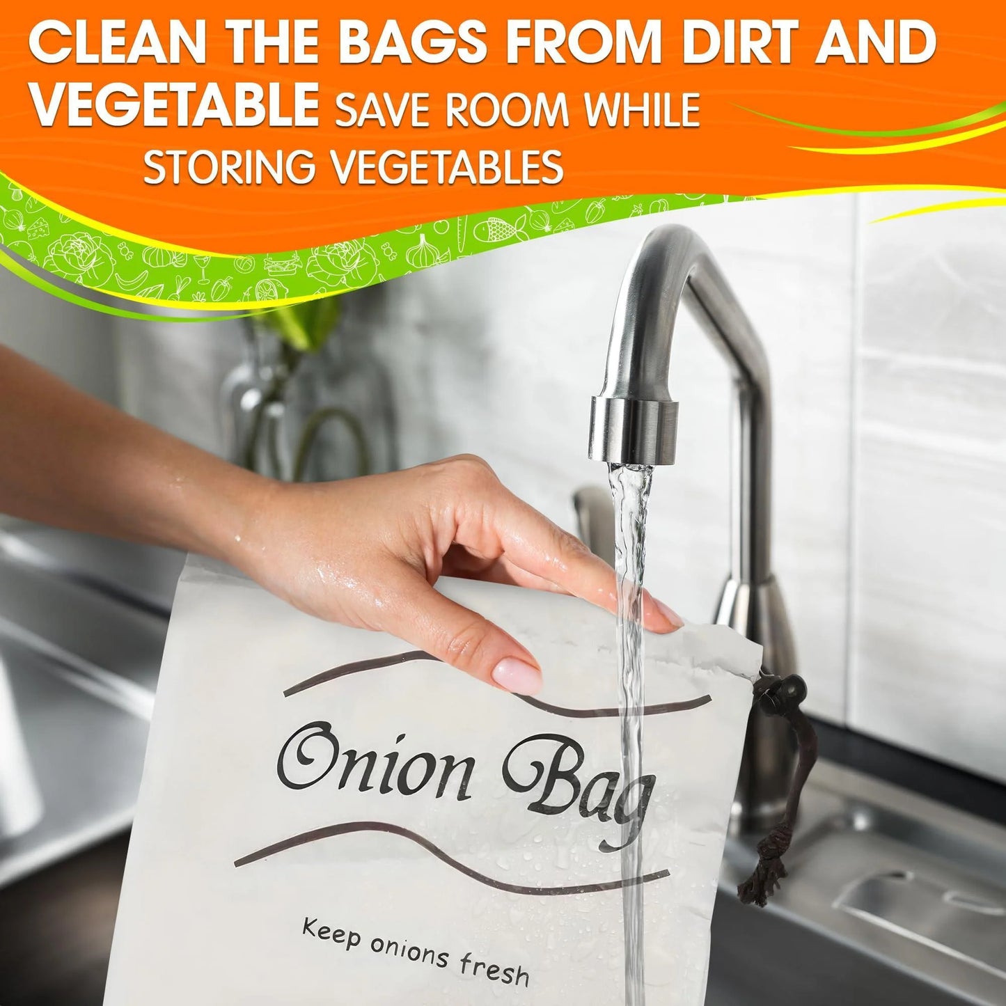 2Pcs Potato and Onion Storage Bags Vegetable Storage Bags Onion Storage Bag Potato Storage Bag Onion and Potato Storage Bags Reusable Produce Bags Washable Storage for Onions and Potatoes