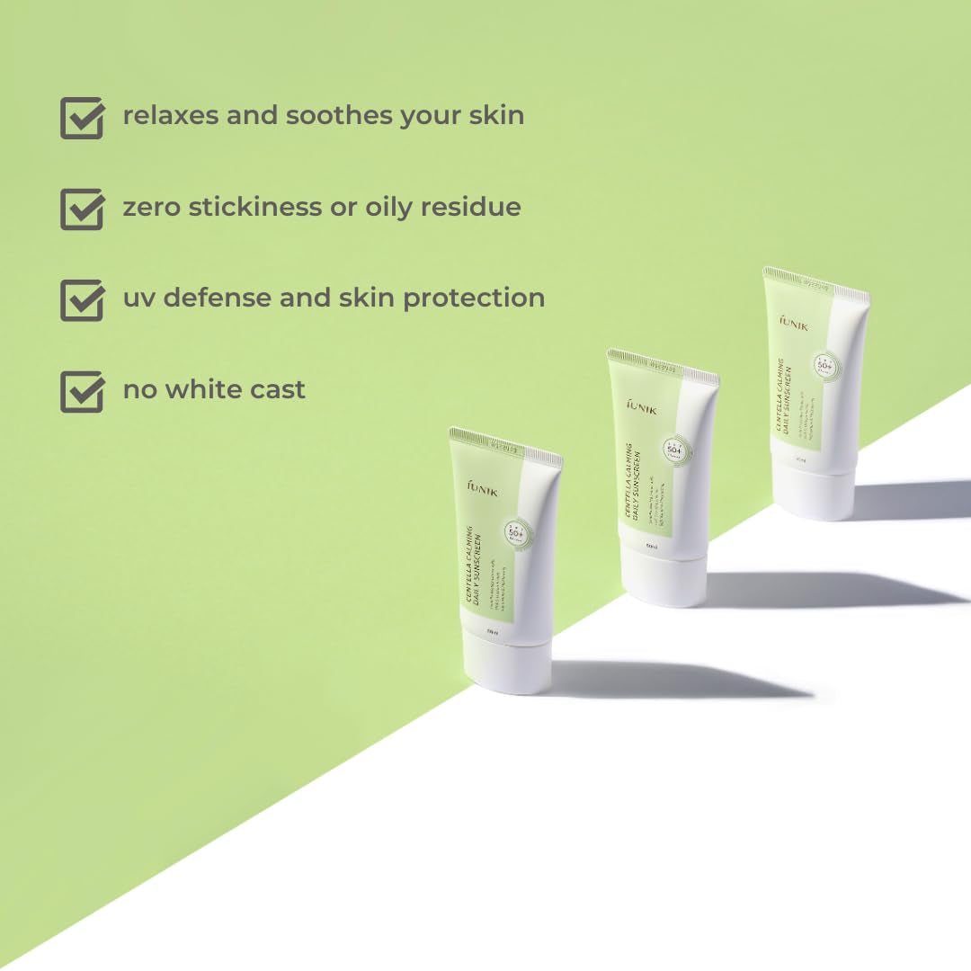 Centella Calming Moisture Daily Sunscreen SPF 50+ PA++++ Matte & No White Cast Centella Asiatica Dry Oily Sensitive Vegan Korean Skincare - Pack of 2