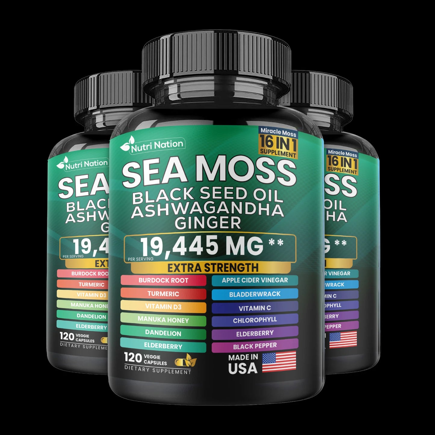 Sea Moss Black Seed Oil Ashwagandha and Burdock Root 16 in 1 Supplement