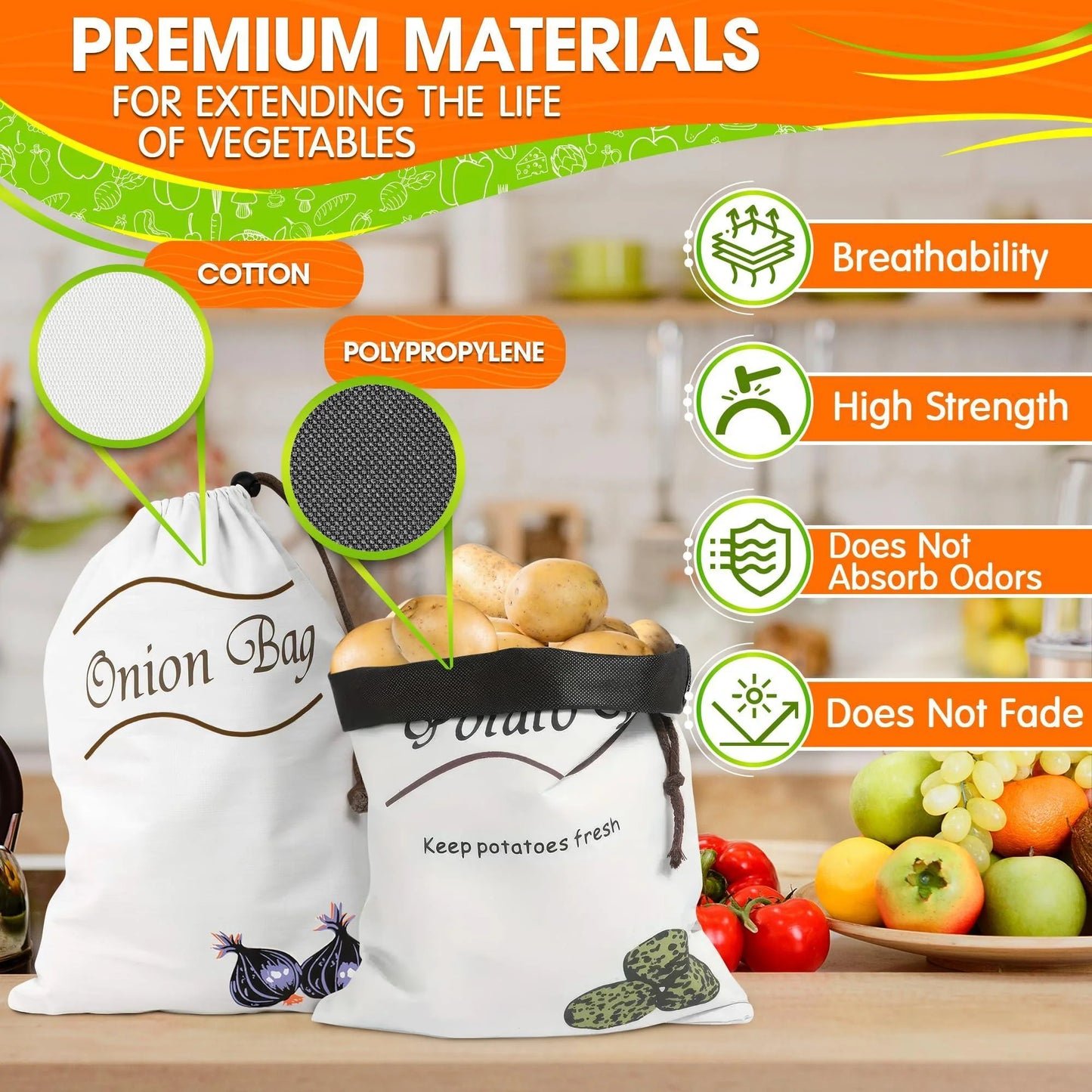 2Pcs Potato and Onion Storage Bags Vegetable Storage Bags Onion Storage Bag Potato Storage Bag Onion and Potato Storage Bags Reusable Produce Bags Washable Storage for Onions and Potatoes