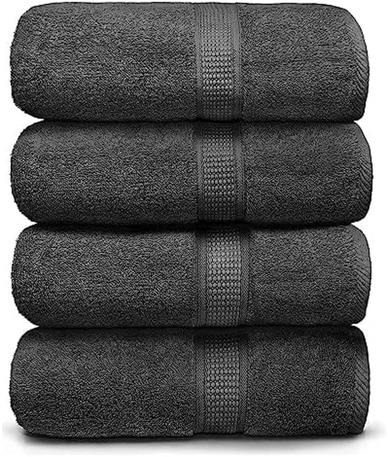 Premium Bath Towels Pack of 4, 100% Cotton, Large 30" X 52", Super Soft, Highly Absorbent, Quick Dry, Durable, Comfortable, Great Value & Quality, Perfect for Home & Bathroom - Grey