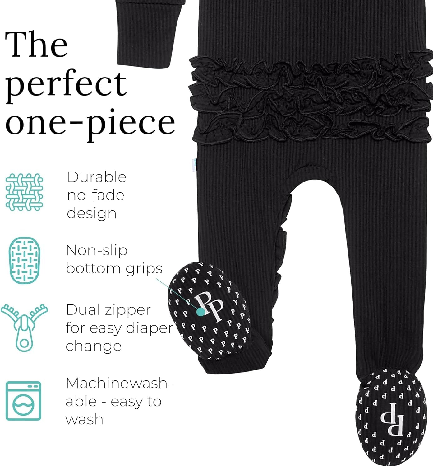 Footie Pajamas for Baby Girls – Sleepers in Viscose from Bamboo with 2-Way Zipper & Ruffle Trim