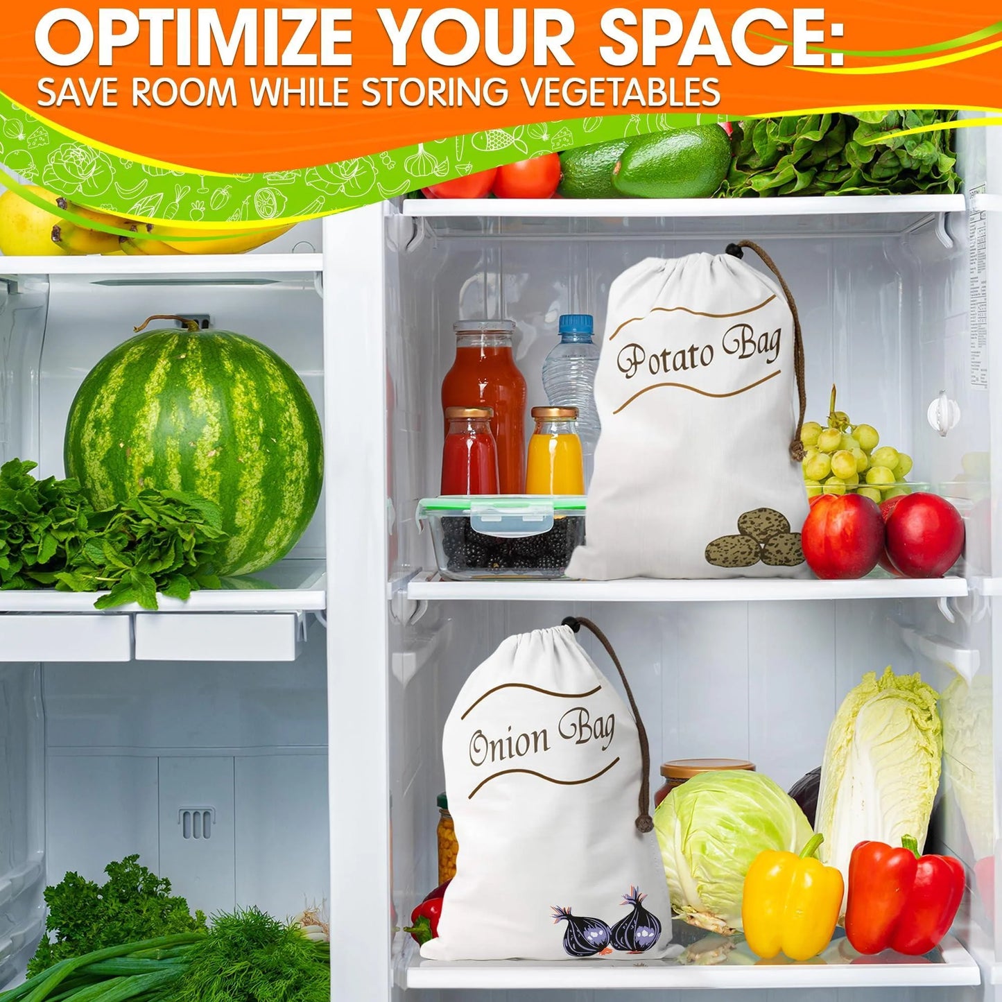 2Pcs Potato and Onion Storage Bags Vegetable Storage Bags Onion Storage Bag Potato Storage Bag Onion and Potato Storage Bags Reusable Produce Bags Washable Storage for Onions and Potatoes