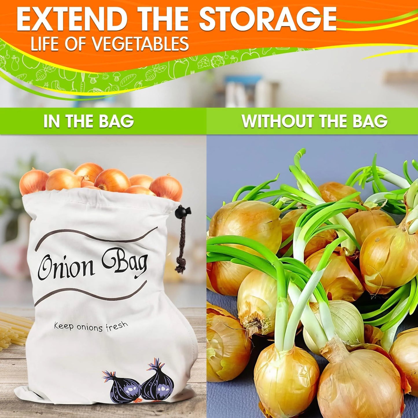 2Pcs Potato and Onion Storage Bags Vegetable Storage Bags Onion Storage Bag Potato Storage Bag Onion and Potato Storage Bags Reusable Produce Bags Washable Storage for Onions and Potatoes