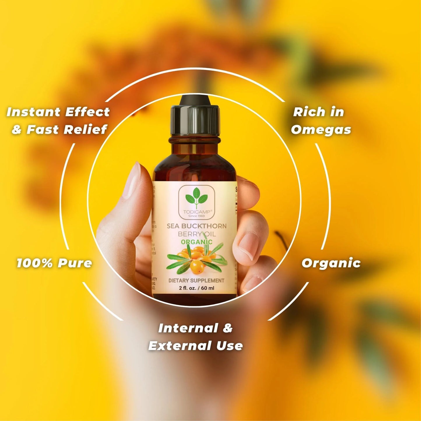Sea Buckthorn Oil Organic 2 Fl Oz Cold Pressed Sea Buckthorn Berry Oil