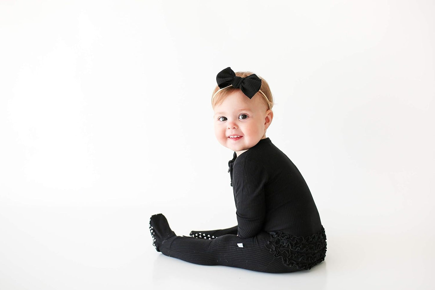 Footie Pajamas for Baby Girls – Sleepers in Viscose from Bamboo with 2-Way Zipper & Ruffle Trim