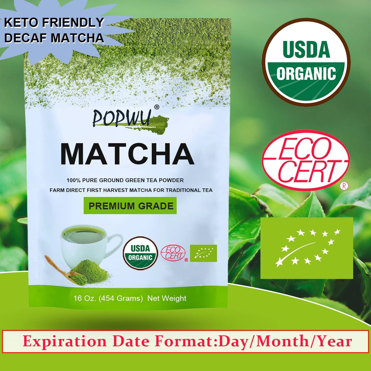 Matcha Powder 1 Lb - USDA Organic Matcha Green Tea Powder Premium Grade Matcha 1St Harvest Pure Matcha 16 Ounce
