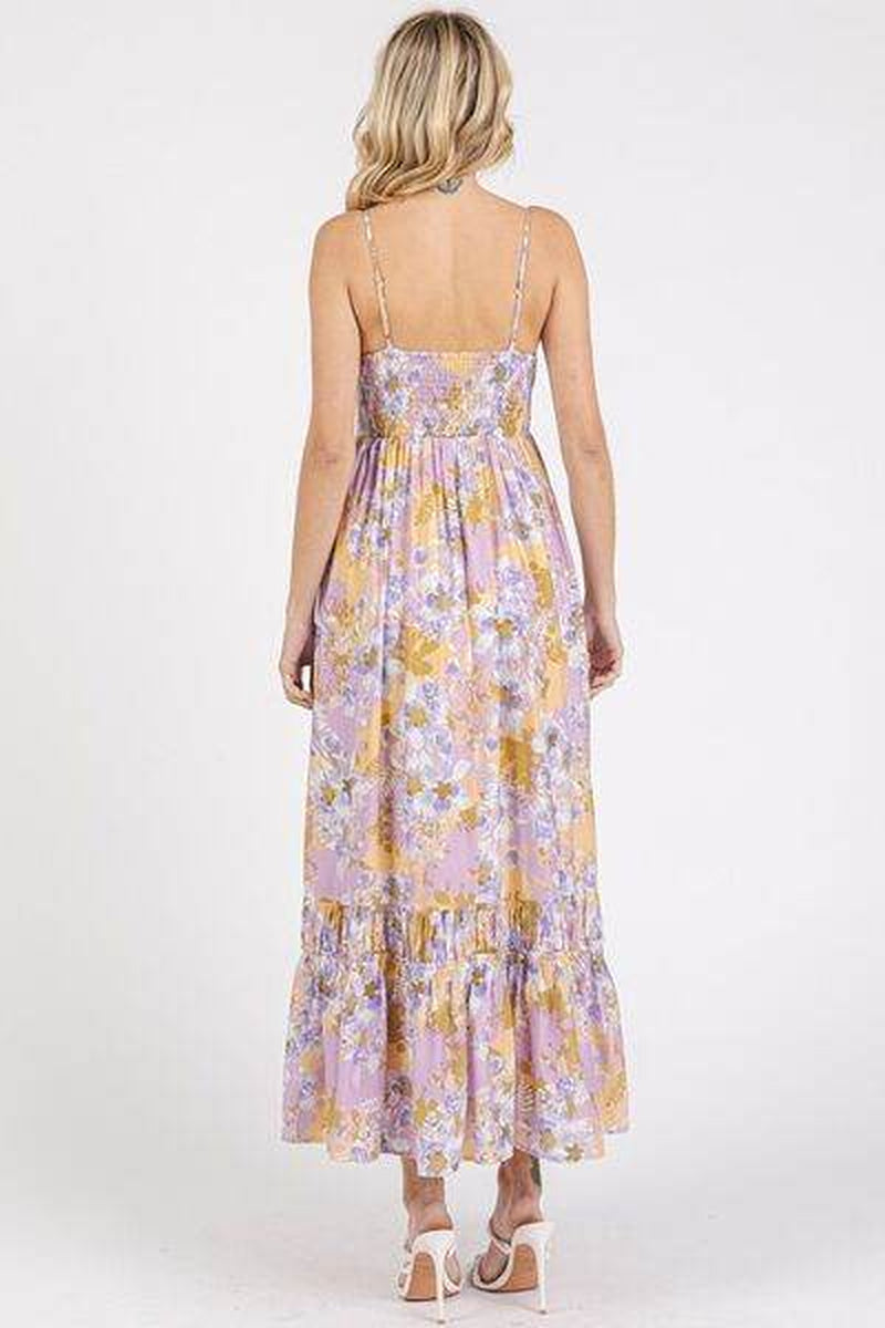 Mittoshop Floral Smocked Back Ruffled Hem Maxi Cami Dress