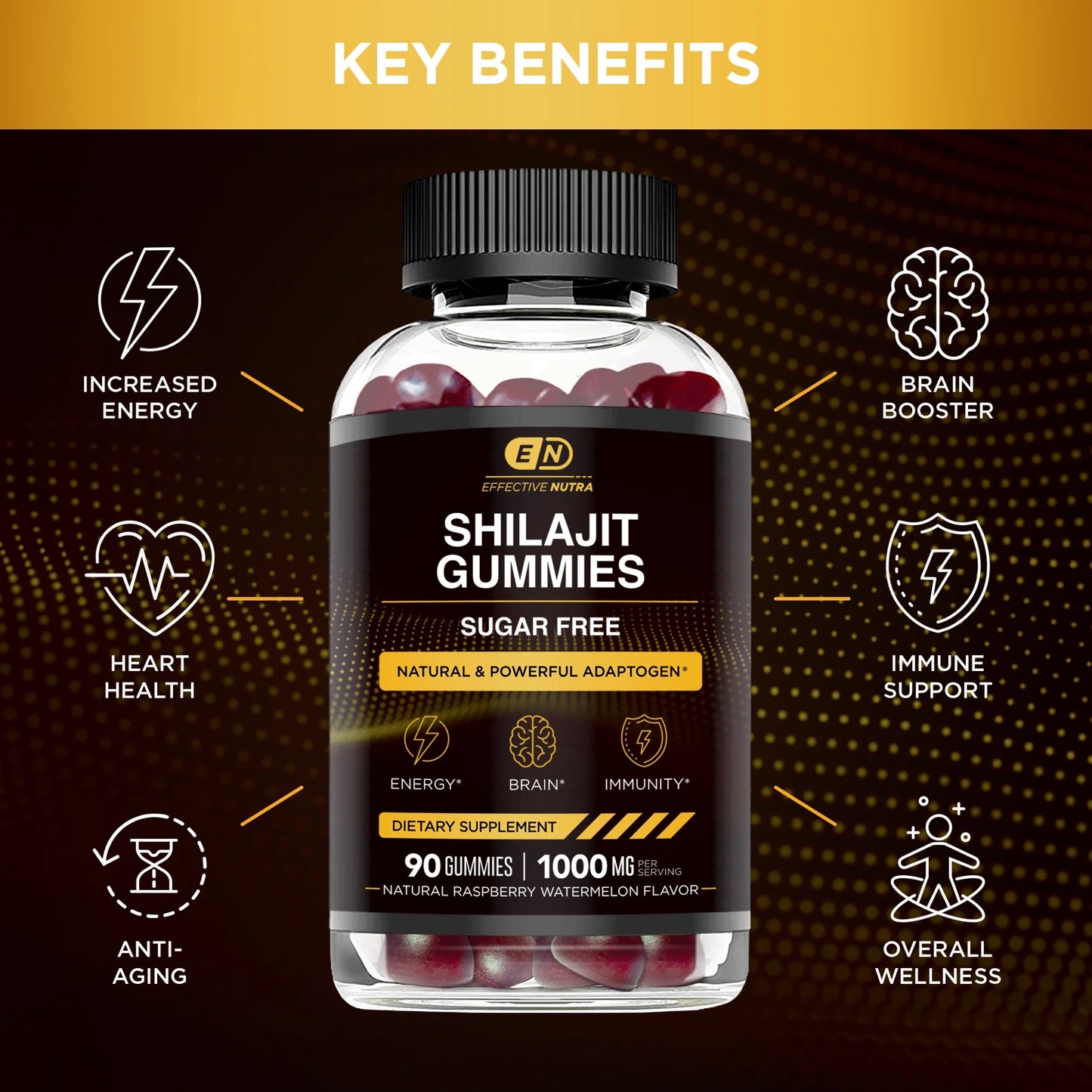 Shilajit Gummies 1000Mg Sugar Free - Shilajit Supplement for Energy, Brain, Immunity - Shilajit for Men & Women - Natural Berry Flavor (90Ct)