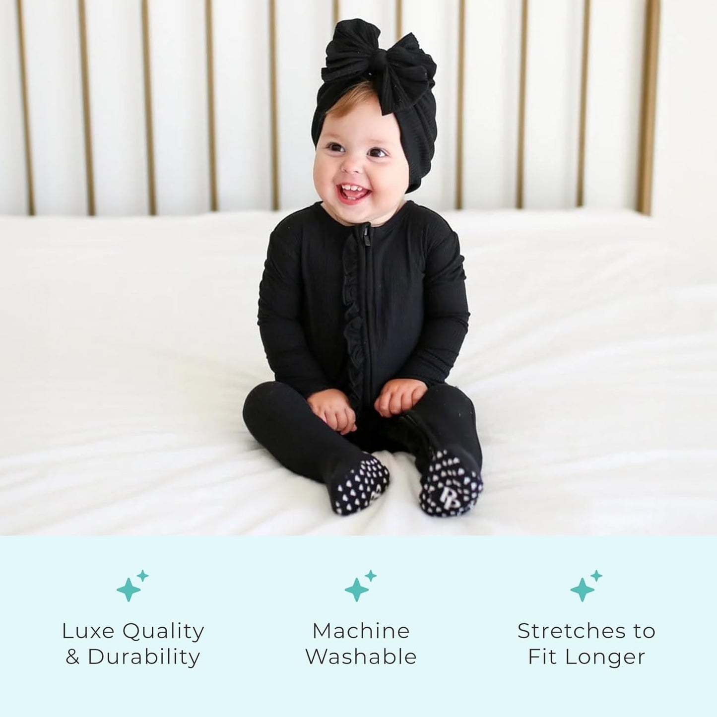 Footie Pajamas for Baby Girls – Sleepers in Viscose from Bamboo with 2-Way Zipper & Ruffle Trim