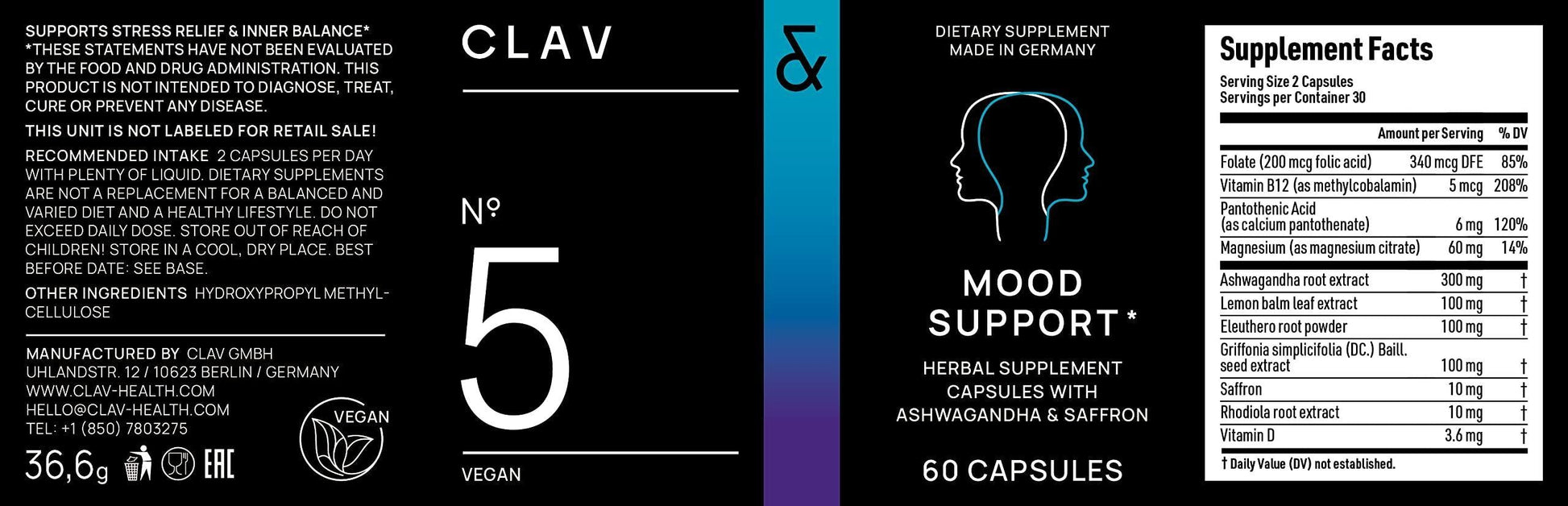 Mood Support Supplement with Ashwagandha Saffron Extract 5 HTP Griffonia