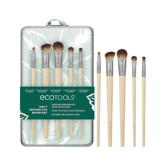 Daily Defined Eye Brush Kit, Makeup Brushes for Liquid, Powder, & Cream Eyeshadow & Eyeliner Application, Eco-Friendly Eye Brushes, Synthetic Hair, Cruelty Free, 5 Piece Set