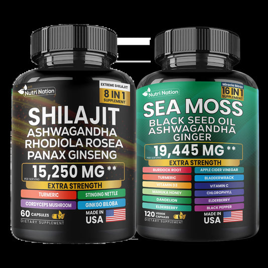 Dynamic Vitality Bundle Sea Moss 7000Mg Black Seed Oil 4000Mg Ashwagandha 2000Mg Ginger & Shilajit 9000Mg Rhodiola Rosea 61000Mg Panax Ginseng 1500Mg All in 1