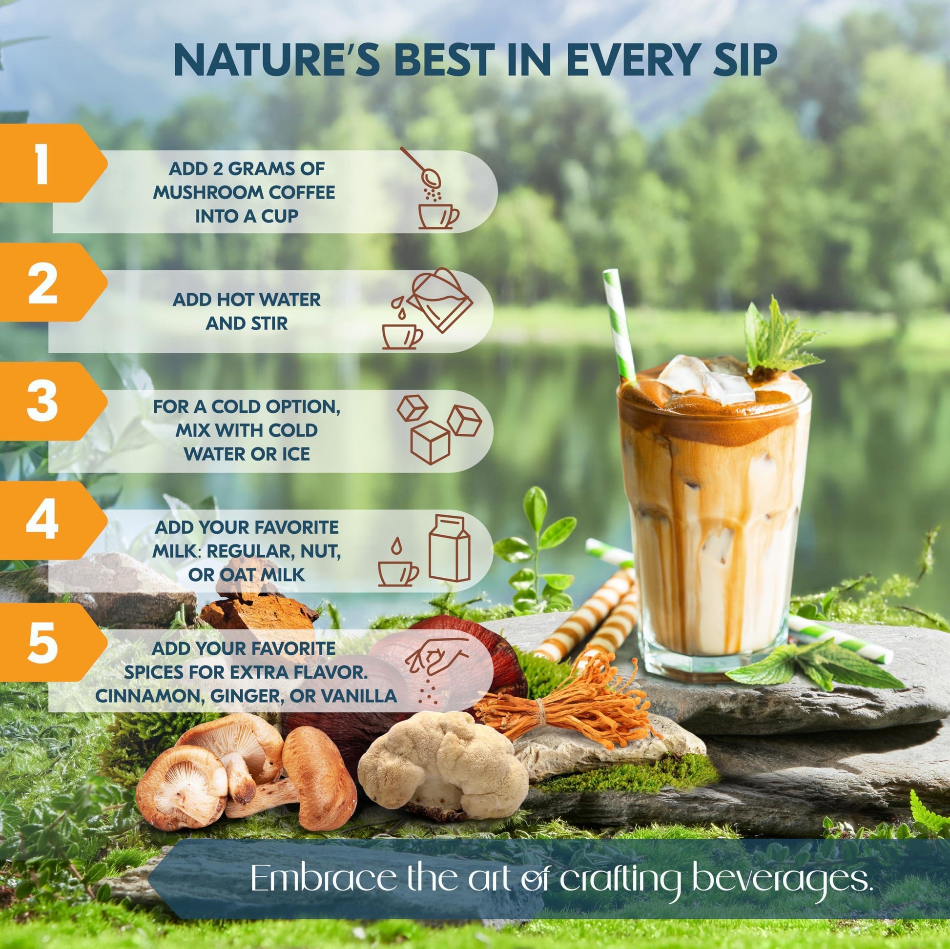 Instant Mushroom Coffee – 45 Servings Arabica Coffee with 9 in 1 Adaptogenic Mushroom Powder Blend: Lion’S Mane Turkey Tail Reishi & More Energy Boost anti Stress Immune Support Low Caffeine No Added Sugars