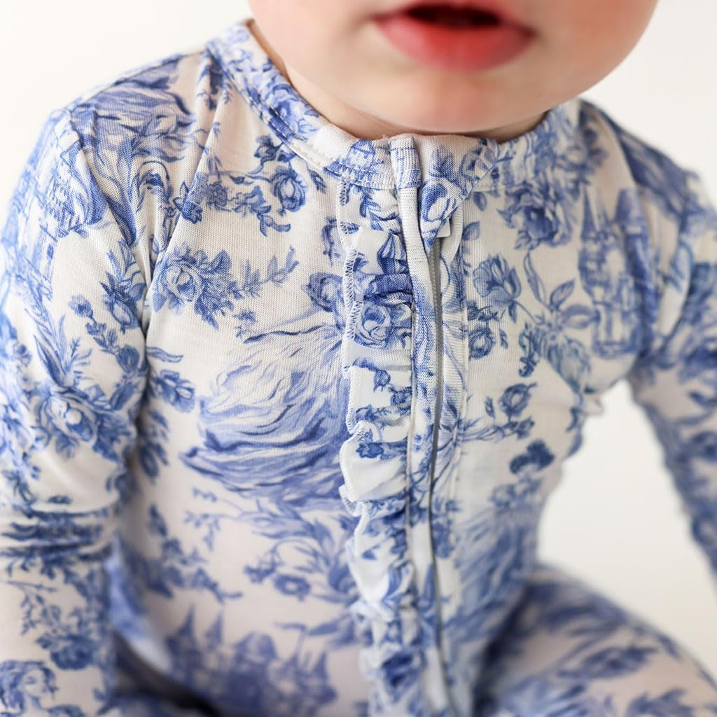 Footie Pajamas for Baby Girls – Sleepers in Viscose from Bamboo with 2-Way Zipper & Ruffle Trim