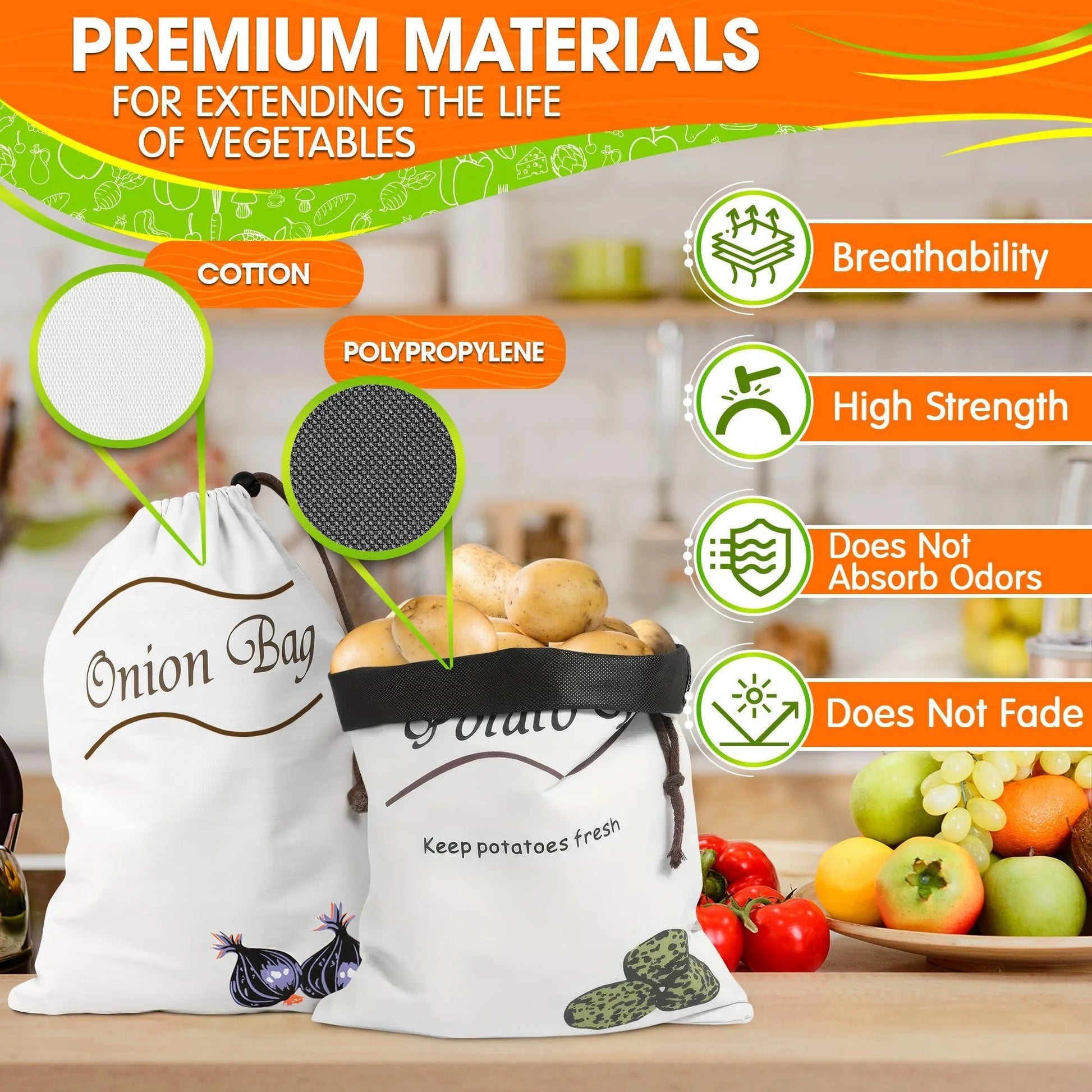 2Pcs Potato and Onion Storage Bags Vegetable Storage Bags Onion Storage Bag Potato Storage Bag Onion and Potato Storage Bags Reusable Produce Bags Washable Storage for Onions and Potatoes