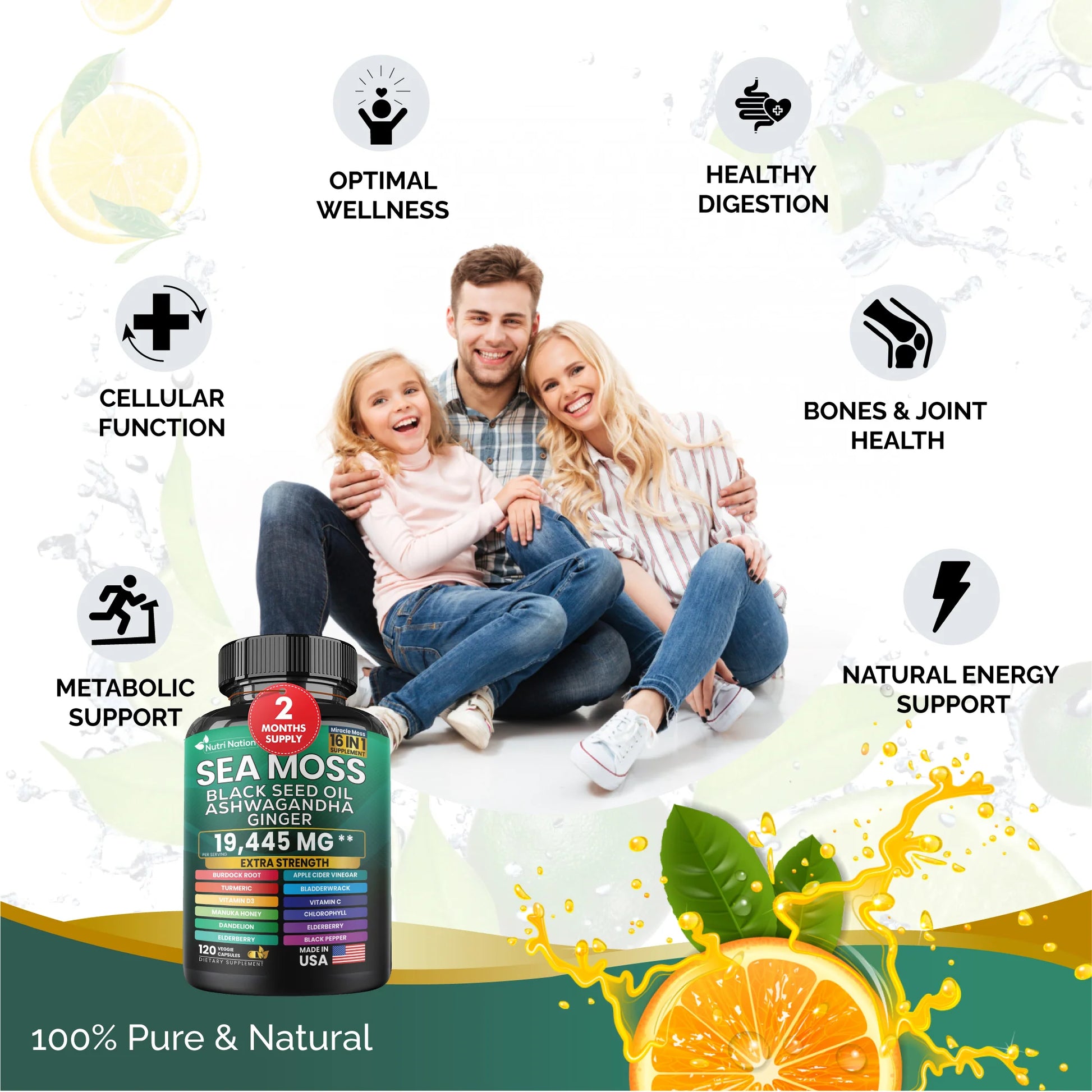 Sea Moss Black Seed Oil Ashwagandha and Burdock Root 16 in 1 Supplement