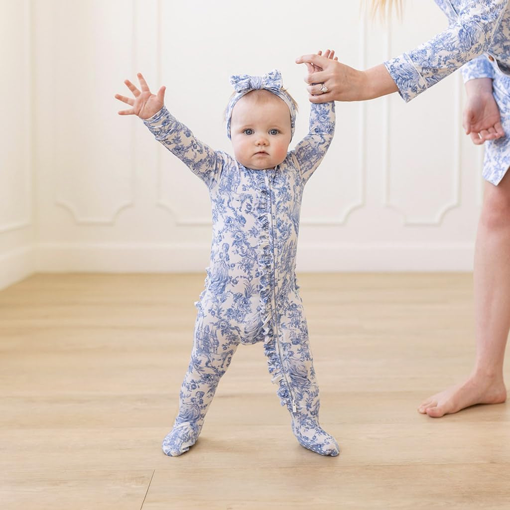 Footie Pajamas for Baby Girls – Sleepers in Viscose from Bamboo with 2-Way Zipper & Ruffle Trim