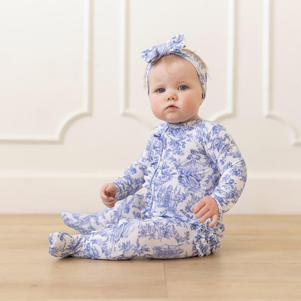 Footie Pajamas for Baby Girls – Sleepers in Viscose from Bamboo with 2-Way Zipper & Ruffle Trim