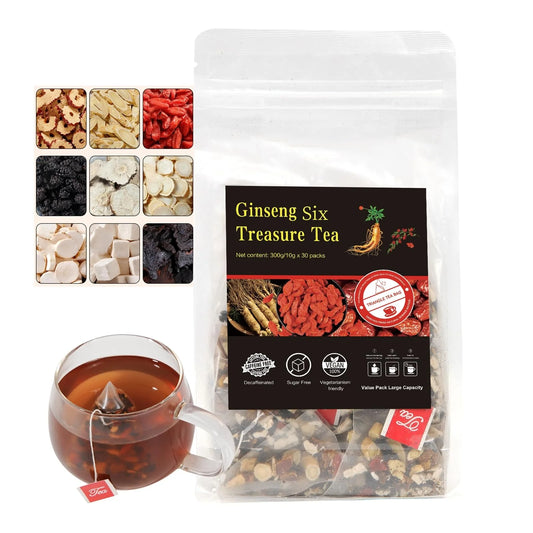 30Pcs -Kidney Tea Formula Ginseng Six Treasure Tea，Te Renal Herbal, Nine Natural Ingredients，Organic Kidney Cleanse Detox Tea，For Men & Women,(30Bags, 300G)